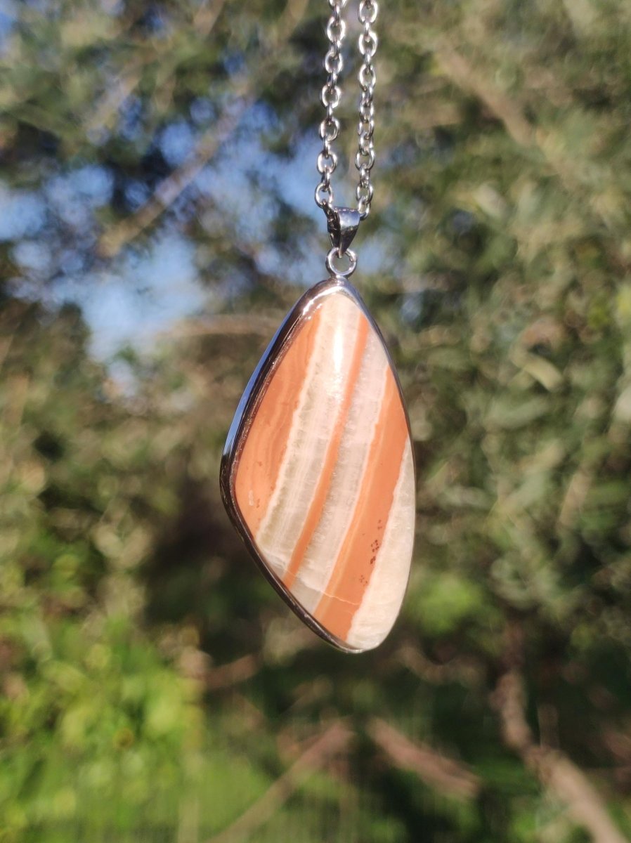 Gelber Aragonit - 925 Silber Edelstein Kette Heilstein Natur Braun Rarität Edel Mann Frau Geschenk Er Sie Freundin Energie Kraft Ruhe Glück - Art of Nature Berlin