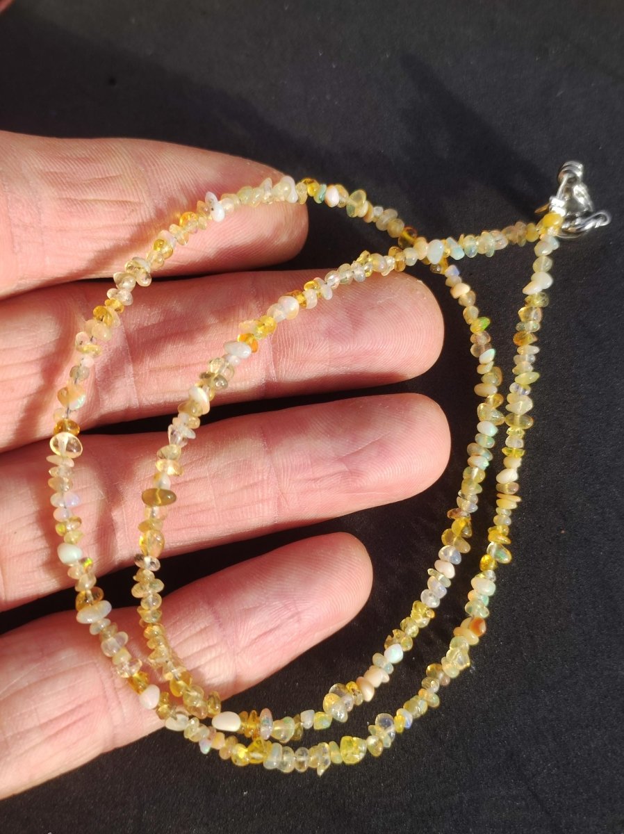 gelber Ethiopian Opal - Edelstein Kette bunt funkelnd Rarität Natur Heilstein Energie Kristall Mann Frau Geschenk Er Sie Geburtstag - Art of Nature Berlin