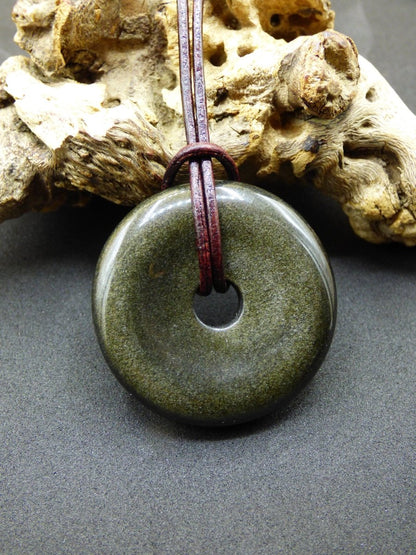 Goldobsidian 35mm - Edelstein Donut Kette Mann Frau Vater Mutter Sohn Tochter Freund Heilstein Glück Goa Hippie Natur Rarität Geschenk - Art of Nature Berlin