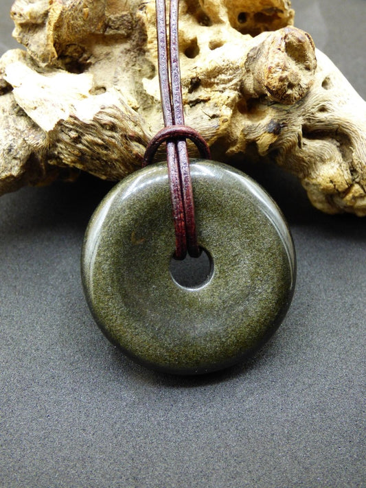 Goldobsidian 35mm - Edelstein Donut Kette Mann Frau Vater Mutter Sohn Tochter Freund Heilstein Glück Goa Hippie Natur Rarität Geschenk - Art of Nature Berlin