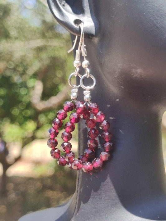 Granat AAA - Edelstein Ohrringe rund 3mm Perlen facettiert rot Silber Natur Heilstein Energie Rarität Schmuck Frau Sie Mutter Geschenk - Art of Nature Berlin