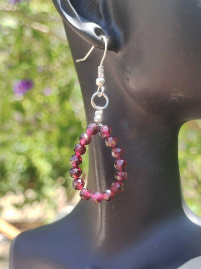 Granat AAA - Edelstein Ohrringe rund 3mm Perlen facettiert rot Silber Natur Heilstein Energie Rarität Schmuck Frau Sie Mutter Geschenk - Art of Nature Berlin