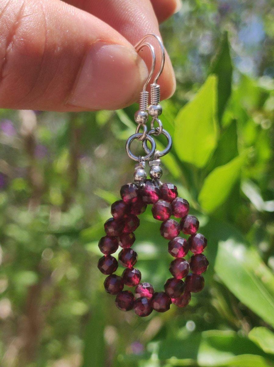 Granat AAA - Edelstein Ohrringe rund 3mm Perlen facettiert rot Silber Natur Heilstein Energie Rarität Schmuck Frau Sie Mutter Geschenk - Art of Nature Berlin