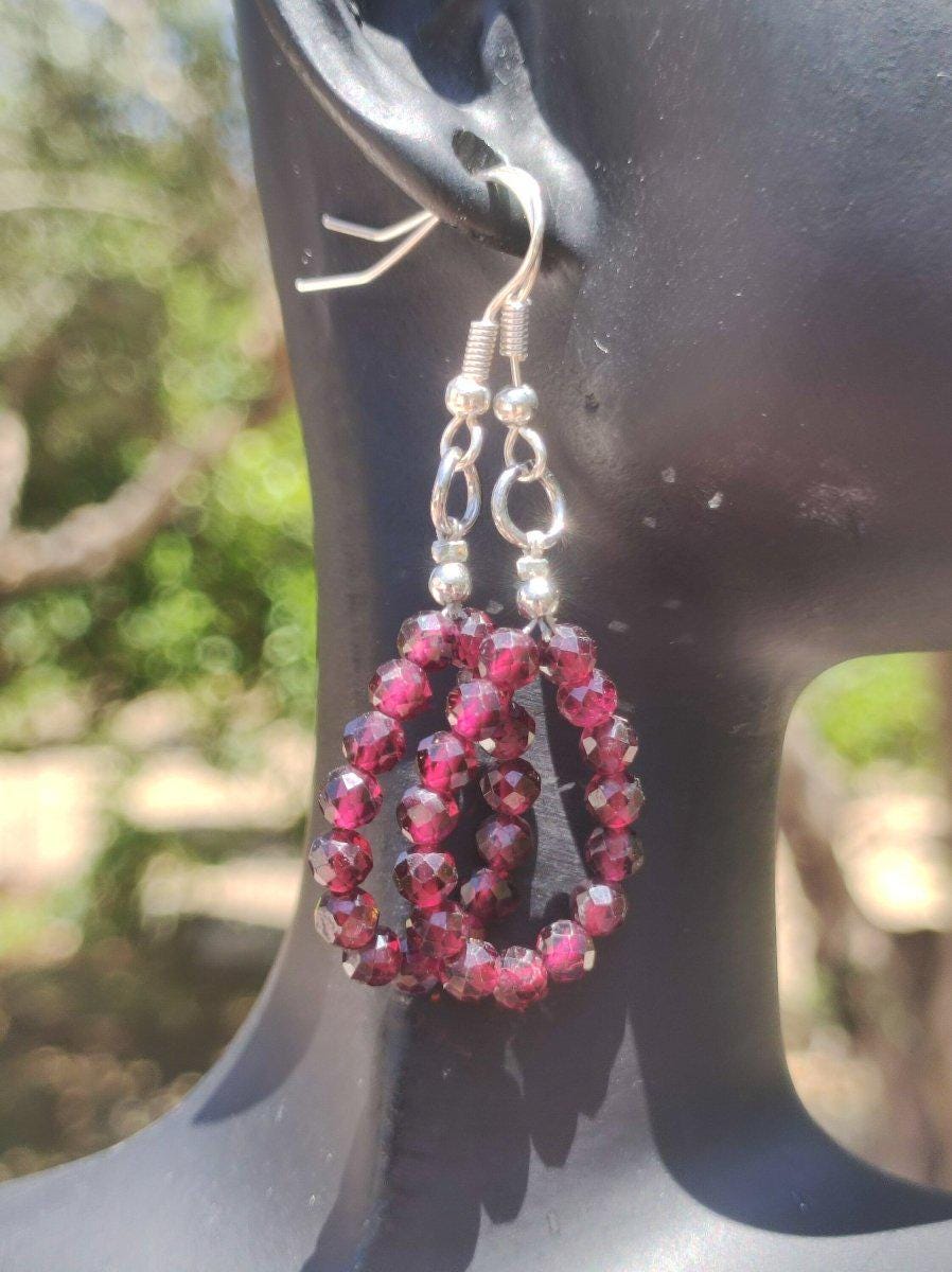 Granat AAA - Edelstein Ohrringe rund 3mm Perlen facettiert rot Silber Natur Heilstein Energie Rarität Schmuck Frau Sie Mutter Geschenk - Art of Nature Berlin