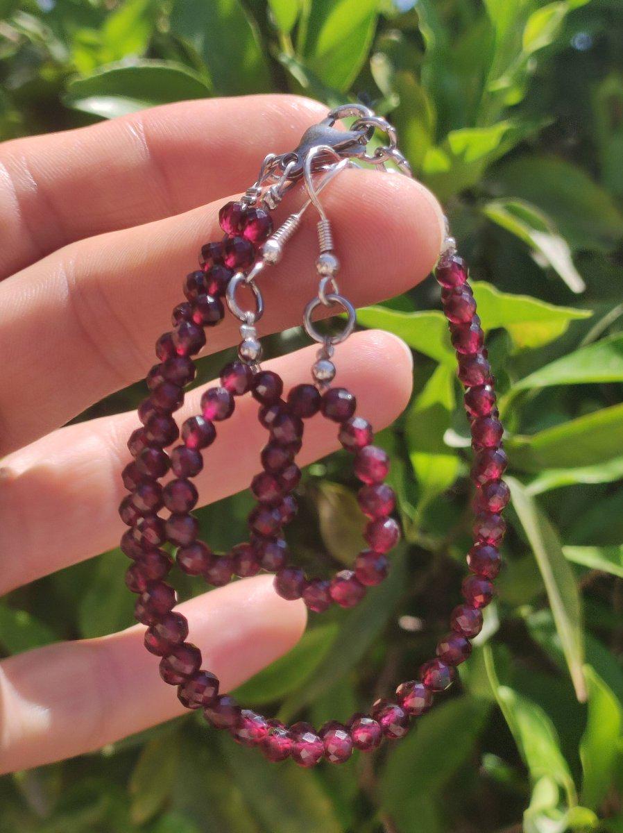 Granat AAA - Edelstein Ohrringe rund 3mm Perlen facettiert rot Silber Natur Heilstein Energie Rarität Schmuck Frau Sie Mutter Geschenk - Art of Nature Berlin