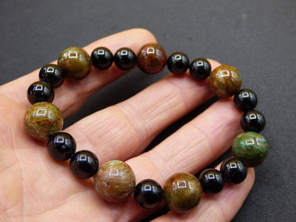 grüner Opal + Turmalin schwarz (Schorl) - Edelstein Armband Stretch Perlen Geschenk Glück Mann Frau Kind Er Sie Freund Energie Chakra - Art of Nature Berlin