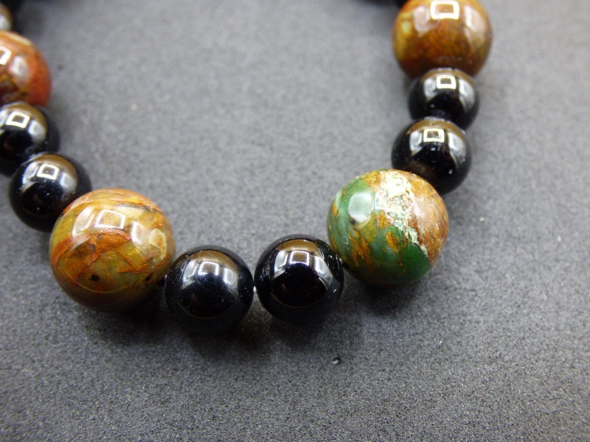 grüner Opal + Turmalin schwarz (Schorl) - Edelstein Armband Stretch Perlen Geschenk Glück Mann Frau Kind Er Sie Freund Energie Chakra - Art of Nature Berlin