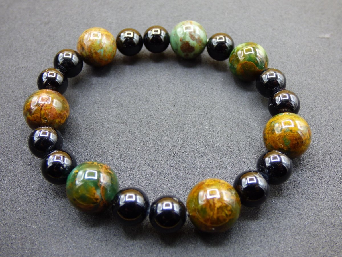grüner Opal + Turmalin schwarz (Schorl) - Edelstein Armband Stretch Perlen Geschenk Glück Mann Frau Kind Er Sie Freund Energie Chakra - Art of Nature Berlin