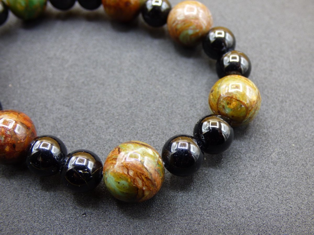 grüner Opal + Turmalin schwarz (Schorl) - Edelstein Armband Stretch Perlen Geschenk Glück Mann Frau Kind Er Sie Freund Energie Chakra - Art of Nature Berlin