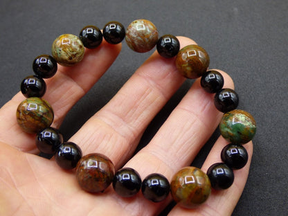 grüner Opal + Turmalin schwarz (Schorl) - Edelstein Armband Stretch Perlen Geschenk Glück Mann Frau Kind Er Sie Freund Energie Chakra - Art of Nature Berlin