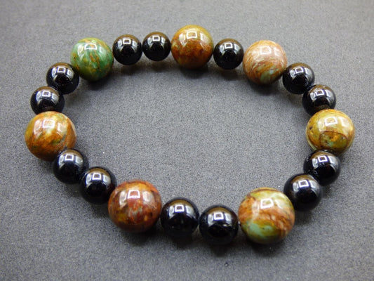 grüner Opal + Turmalin schwarz (Schorl) - Edelstein Armband Stretch Perlen Geschenk Glück Mann Frau Kind Er Sie Freund Energie Chakra - Art of Nature Berlin