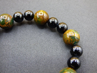 grüner Opal + Turmalin schwarz (Schorl) - Edelstein Armband Stretch Perlen Geschenk Glück Mann Frau Kind Er Sie Freund Energie Chakra - Art of Nature Berlin