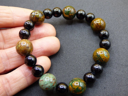 grüner Opal + Turmalin schwarz (Schorl) - Edelstein Armband Stretch Perlen Geschenk Glück Mann Frau Kind Er Sie Freund Energie Chakra - Art of Nature Berlin