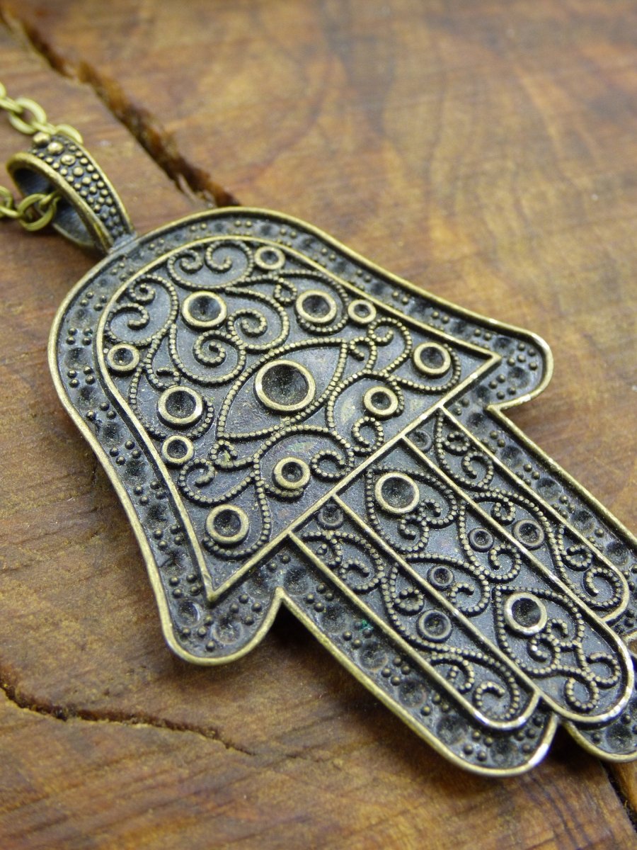 Hamsa ~ Hand der Fatima + David Stern / Hand Gottes ~ Kette aus Antik Bronze ~Goa ~Hippie ~Vintage ~Indien ~Boho ~Ethno ~Sonne ~Indian - Art of Nature Berlin