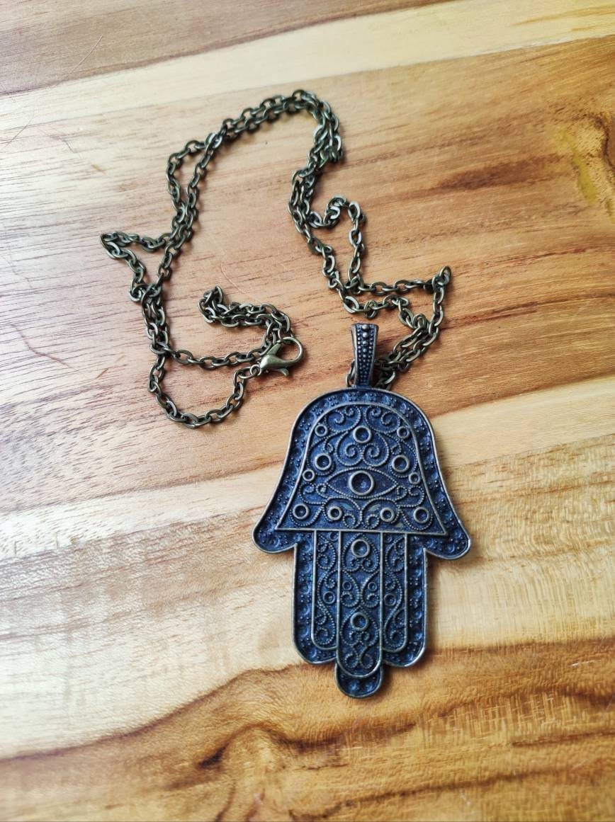 Hamsa ~ Hand der Fatima + David Stern / Hand Gottes ~ Kette aus Antik Bronze ~Goa ~Hippie ~Vintage ~Indien ~Boho ~Ethno ~Sonne ~Indian - Art of Nature Berlin