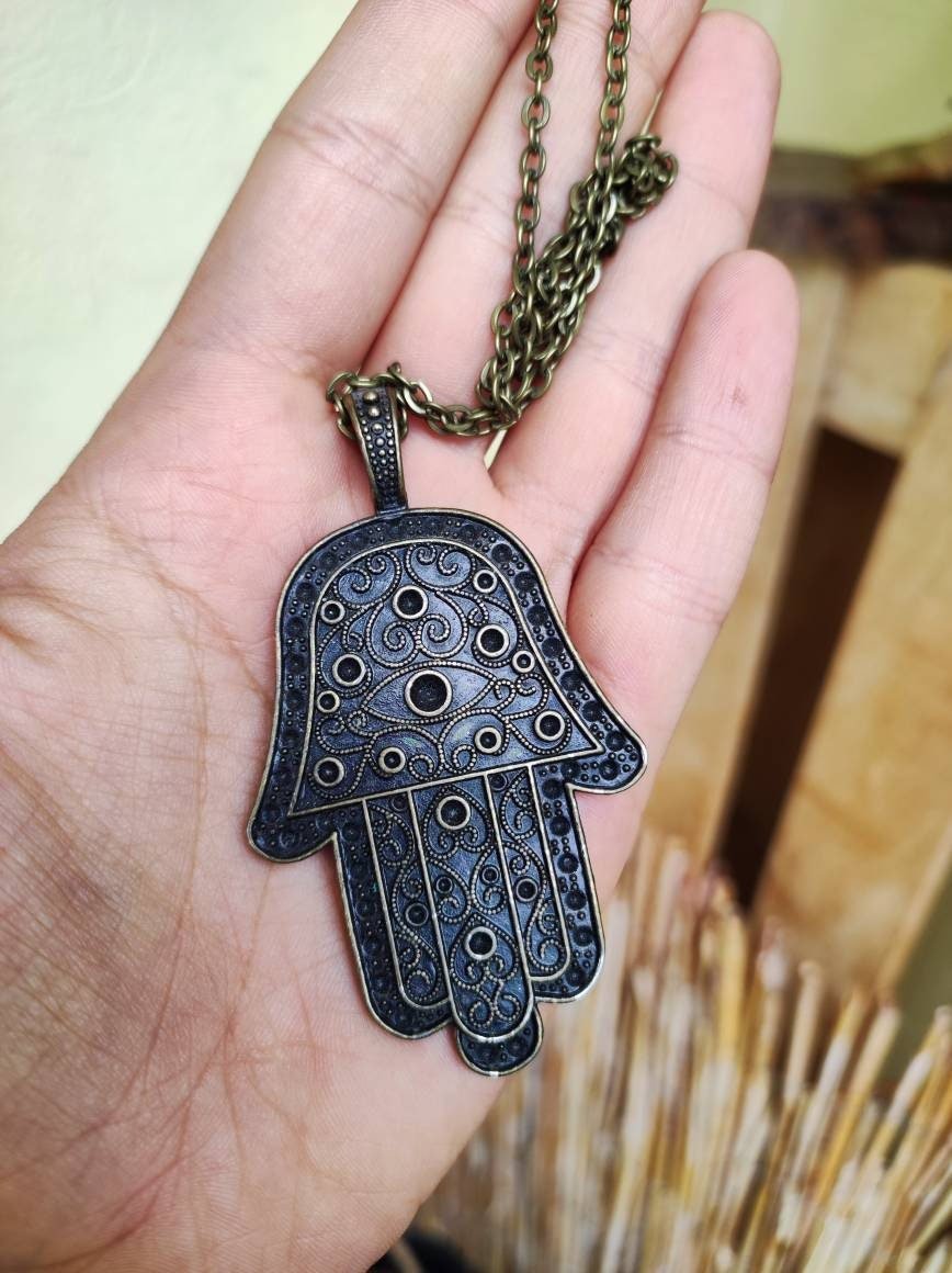 Hamsa ~ Hand der Fatima + David Stern / Hand Gottes ~ Kette aus Antik Bronze ~Goa ~Hippie ~Vintage ~Indien ~Boho ~Ethno ~Sonne ~Indian - Art of Nature Berlin