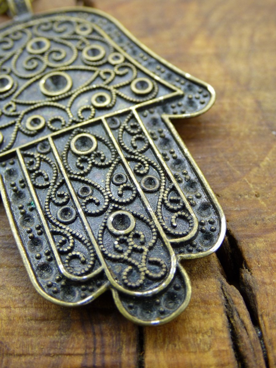 Hamsa ~ Hand der Fatima + David Stern / Hand Gottes ~ Kette aus Antik Bronze ~Goa ~Hippie ~Vintage ~Indien ~Boho ~Ethno ~Sonne ~Indian - Art of Nature Berlin