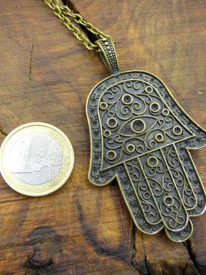 Hamsa ~ Hand der Fatima + David Stern / Hand Gottes ~ Kette aus Antik Bronze ~Goa ~Hippie ~Vintage ~Indien ~Boho ~Ethno ~Sonne ~Indian - Art of Nature Berlin