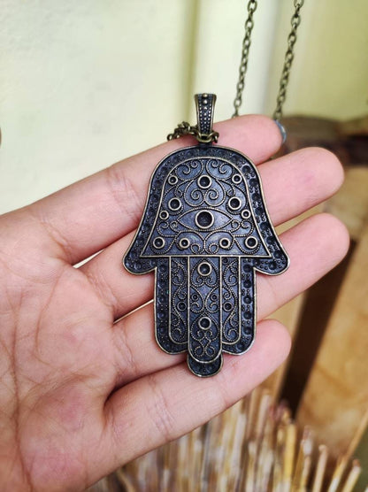 Hamsa ~ Hand der Fatima + David Stern / Hand Gottes ~ Kette aus Antik Bronze ~Goa ~Hippie ~Vintage ~Indien ~Boho ~Ethno ~Sonne ~Indian - Art of Nature Berlin