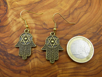 Hamsa ~ Hand der Fatima + David Stern / Hand Gottes ~ Ohrringe aus Antik Bronze ~Goa ~Hippie ~Vintage ~Indien ~Boho ~Ethno ~Sonne ~Indian - Art of Nature Berlin