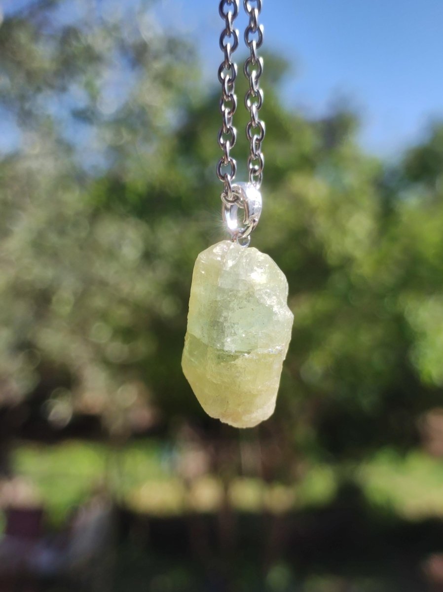 Heliodor (grüner Beryll / Aquamarin) roh 925 Sterling Silber Edelstein Kette Rarität Heilstein Kristall Anhänger Mann Frau Er Sie Geschenk - Art of Nature Berlin