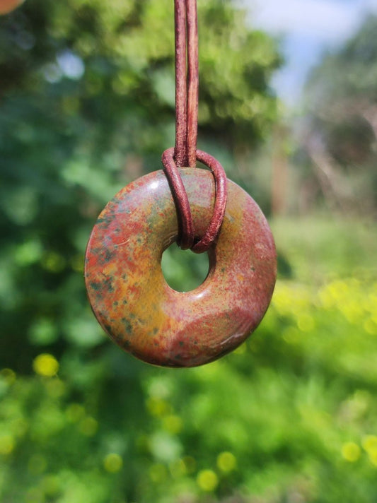 Heliotrop - Donut 30mm Edelstein Kette rund Heilstein Schutzsymbol Mann Frau Kind Glück HIPPIE GOA Boho Tibet Ethno Natur Rarität Geschenk - Art of Nature Berlin