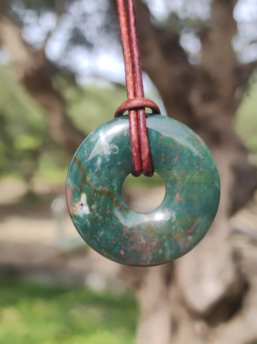 Heliotrop - Donut 30mm Edelstein Kette rund Heilstein Schutzsymbol Mann Frau Kind Glück HIPPIE GOA Boho Tibet Ethno Natur Rarität Geschenk - Art of Nature Berlin