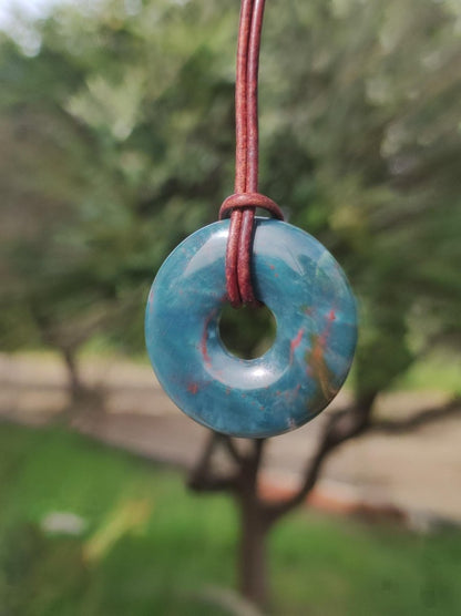 Heliotrop - Donut 30mm Edelstein Kette rund Heilstein Schutzsymbol Mann Frau Kind Glück HIPPIE GOA Boho Tibet Ethno Natur Rarität Geschenk - Art of Nature Berlin