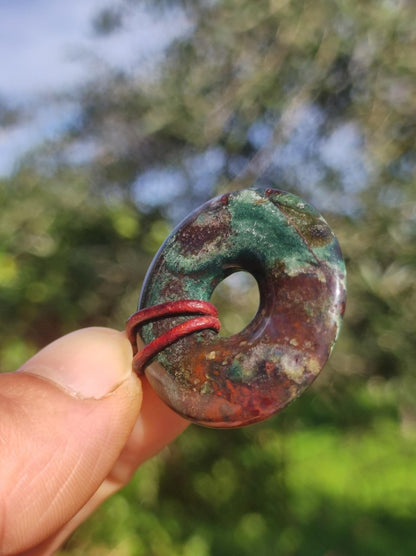 Heliotrop - Donut 30mm Edelstein Kette rund Heilstein Schutzsymbol Mann Frau Kind Glück HIPPIE GOA Boho Tibet Ethno Natur Rarität Geschenk - Art of Nature Berlin