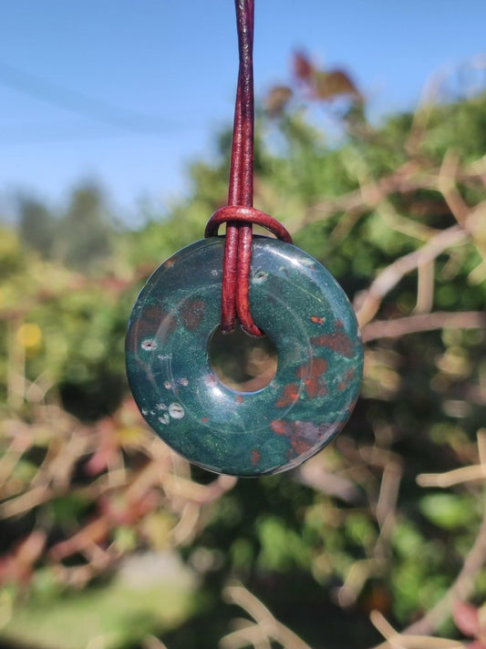 Heliotrop - Donut 30mm Edelstein Kette rund Heilstein Schutzsymbol Mann Frau Kind Glück HIPPIE GOA Boho Tibet Ethno Natur Rarität Geschenk - Art of Nature Berlin