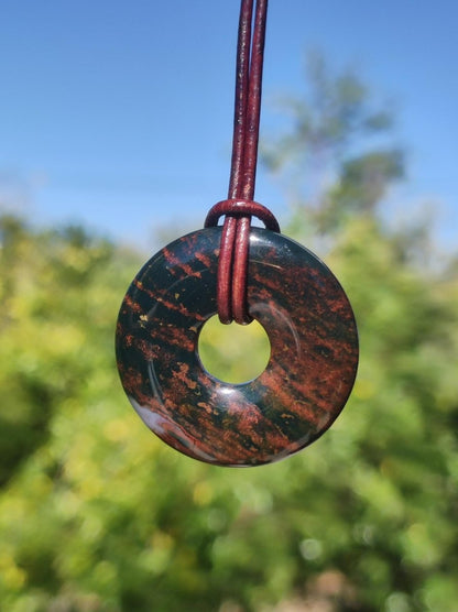 Heliotrop - Donut 30mm Edelstein Kette rund Heilstein Schutzsymbol Mann Frau Kind Glück HIPPIE GOA Boho Tibet Ethno Natur Rarität Geschenk - Art of Nature Berlin