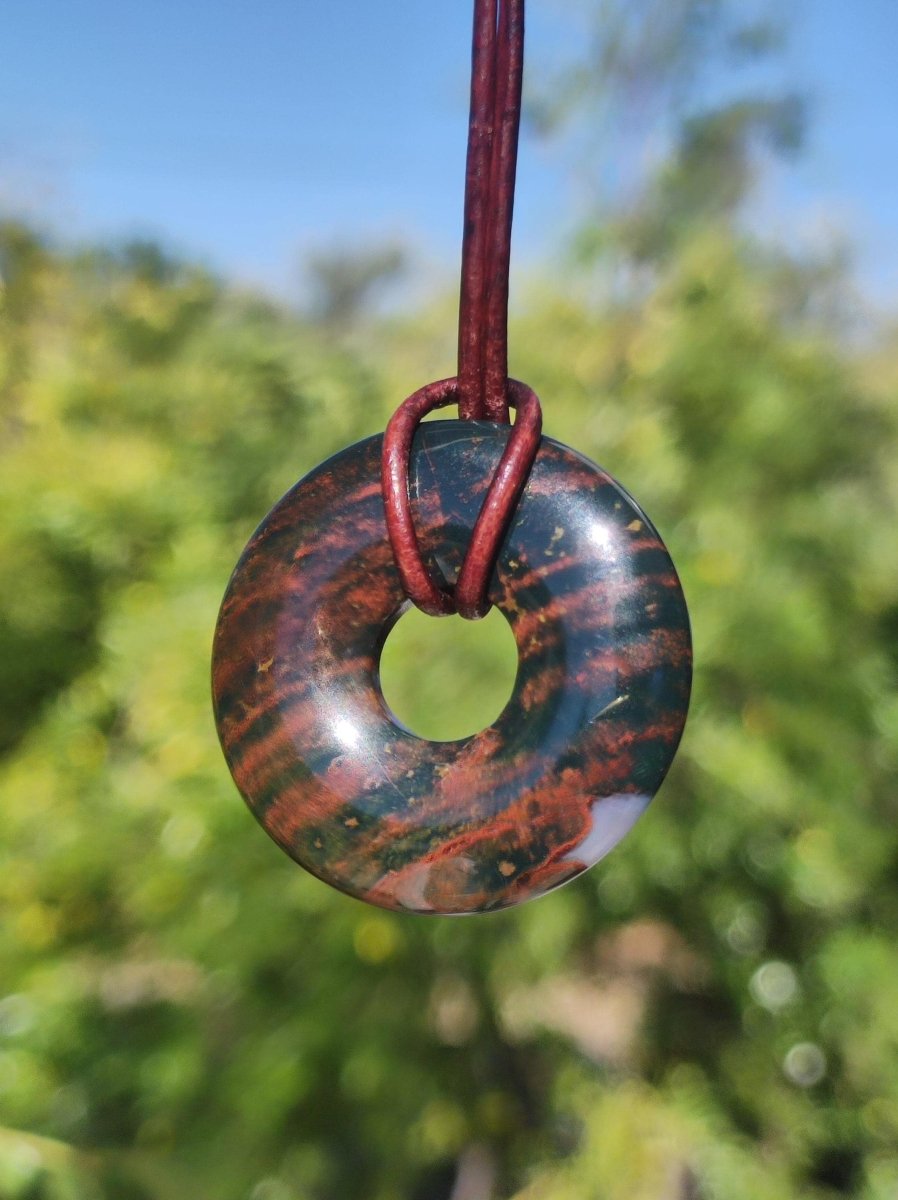 Heliotrop - Donut 30mm Edelstein Kette rund Heilstein Schutzsymbol Mann Frau Kind Glück HIPPIE GOA Boho Tibet Ethno Natur Rarität Geschenk - Art of Nature Berlin