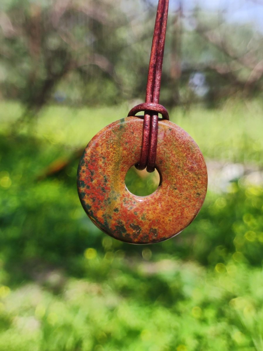 Heliotrop - Donut 30mm Edelstein Kette rund Heilstein Schutzsymbol Mann Frau Kind Glück HIPPIE GOA Boho Tibet Ethno Natur Rarität Geschenk - Art of Nature Berlin