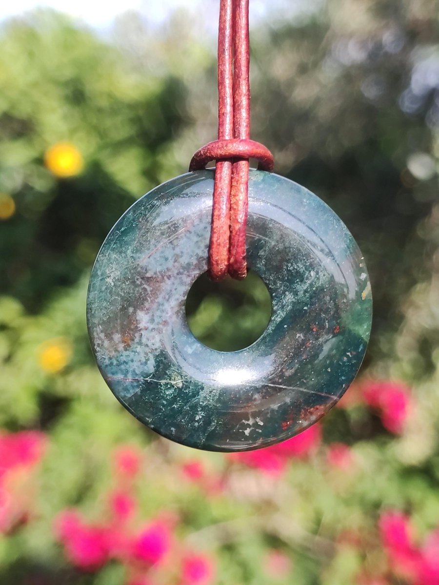 Heliotrop - Donut 30mm Edelstein Kette rund Heilstein Schutzsymbol Mann Frau Kind Glück HIPPIE GOA Boho Tibet Ethno Natur Rarität Geschenk - Art of Nature Berlin