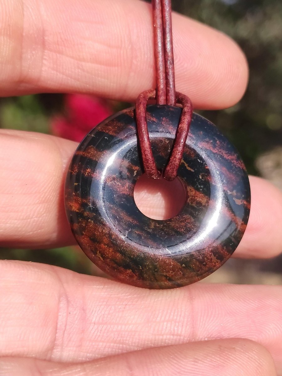 Heliotrop - Donut 30mm Edelstein Kette rund Heilstein Schutzsymbol Mann Frau Kind Glück HIPPIE GOA Boho Tibet Ethno Natur Rarität Geschenk - Art of Nature Berlin