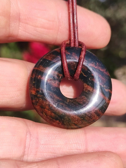 Heliotrop - Donut 30mm Edelstein Kette rund Heilstein Schutzsymbol Mann Frau Kind Glück HIPPIE GOA Boho Tibet Ethno Natur Rarität Geschenk - Art of Nature Berlin