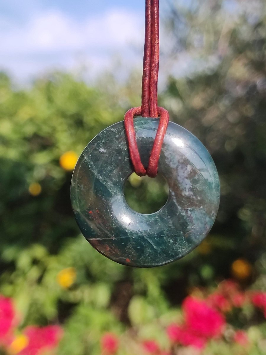 Heliotrop - Donut 30mm Edelstein Kette rund Heilstein Schutzsymbol Mann Frau Kind Glück HIPPIE GOA Boho Tibet Ethno Natur Rarität Geschenk - Art of Nature Berlin
