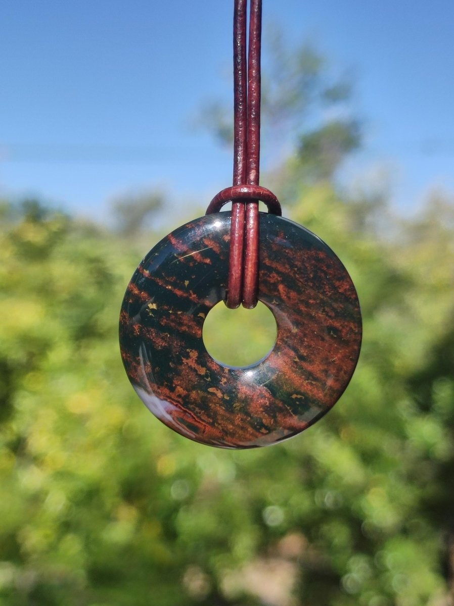 Heliotrop - Donut 30mm Edelstein Kette rund Heilstein Schutzsymbol Mann Frau Kind Glück HIPPIE GOA Boho Tibet Ethno Natur Rarität Geschenk - Art of Nature Berlin