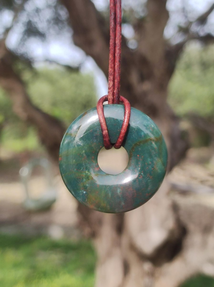 Heliotrop - Donut 30mm Edelstein Kette rund Heilstein Schutzsymbol Mann Frau Kind Glück HIPPIE GOA Boho Tibet Ethno Natur Rarität Geschenk - Art of Nature Berlin