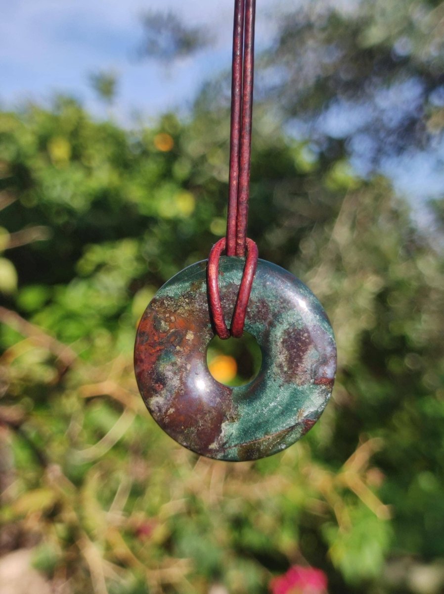 Heliotrop - Donut 30mm Edelstein Kette rund Heilstein Schutzsymbol Mann Frau Kind Glück HIPPIE GOA Boho Tibet Ethno Natur Rarität Geschenk - Art of Nature Berlin