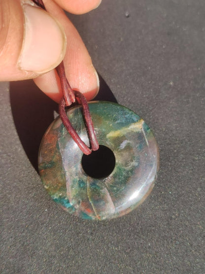 Heliotrop - Donut 30mm Edelstein Kette rund Heilstein Schutzsymbol Mann Frau Kind Glück HIPPIE GOA Boho Tibet Ethno Natur Rarität Geschenk - Art of Nature Berlin