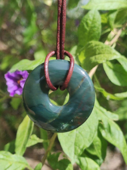 Heliotrop - Donut 30mm Edelstein Kette rund Heilstein Schutzsymbol Mann Frau Kind Glück HIPPIE GOA Boho Tibet Ethno Natur Rarität Geschenk - Art of Nature Berlin