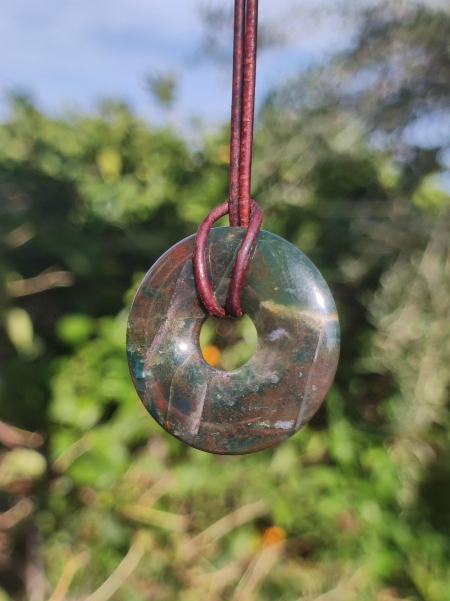 Heliotrop - Donut 30mm Edelstein Kette rund Heilstein Schutzsymbol Mann Frau Kind Glück HIPPIE GOA Boho Tibet Ethno Natur Rarität Geschenk - Art of Nature Berlin