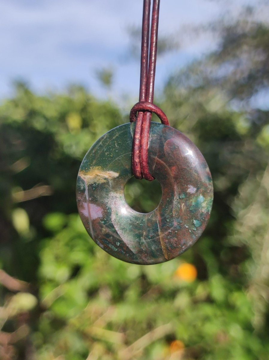 Heliotrop - Donut 30mm Edelstein Kette rund Heilstein Schutzsymbol Mann Frau Kind Glück HIPPIE GOA Boho Tibet Ethno Natur Rarität Geschenk - Art of Nature Berlin