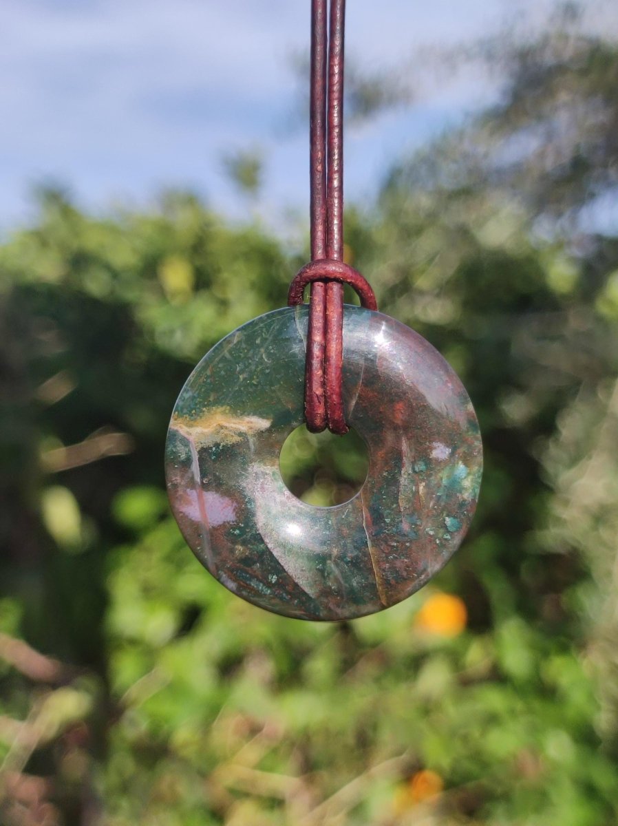 Heliotrop - Donut 30mm Edelstein Kette rund Heilstein Schutzsymbol Mann Frau Kind Glück HIPPIE GOA Boho Tibet Ethno Natur Rarität Geschenk - Art of Nature Berlin