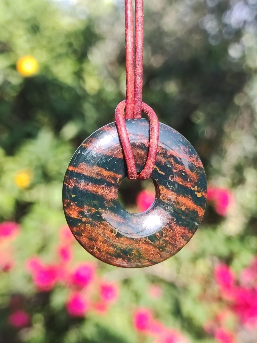 Heliotrop - Donut 30mm Edelstein Kette rund Heilstein Schutzsymbol Mann Frau Kind Glück HIPPIE GOA Boho Tibet Ethno Natur Rarität Geschenk - Art of Nature Berlin