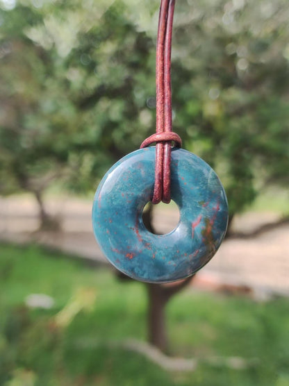 Heliotrop - Donut 30mm Edelstein Kette rund Heilstein Schutzsymbol Mann Frau Kind Glück HIPPIE GOA Boho Tibet Ethno Natur Rarität Geschenk - Art of Nature Berlin