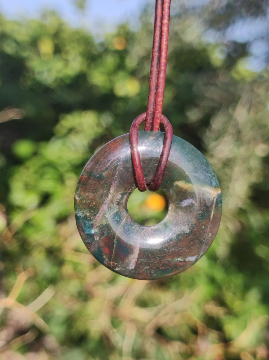 Heliotrop - Donut 30mm Edelstein Kette rund Heilstein Schutzsymbol Mann Frau Kind Glück HIPPIE GOA Boho Tibet Ethno Natur Rarität Geschenk - Art of Nature Berlin