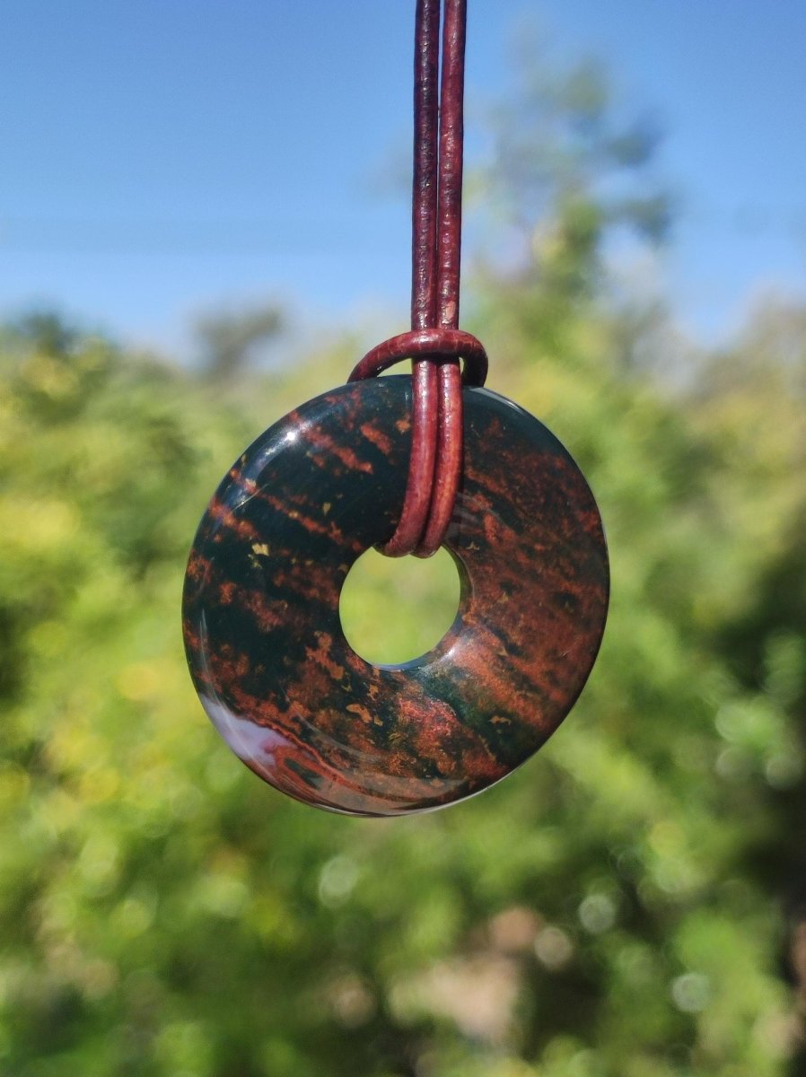 Heliotrop - Donut 30mm Edelstein Kette rund Heilstein Schutzsymbol Mann Frau Kind Glück HIPPIE GOA Boho Tibet Ethno Natur Rarität Geschenk - Art of Nature Berlin