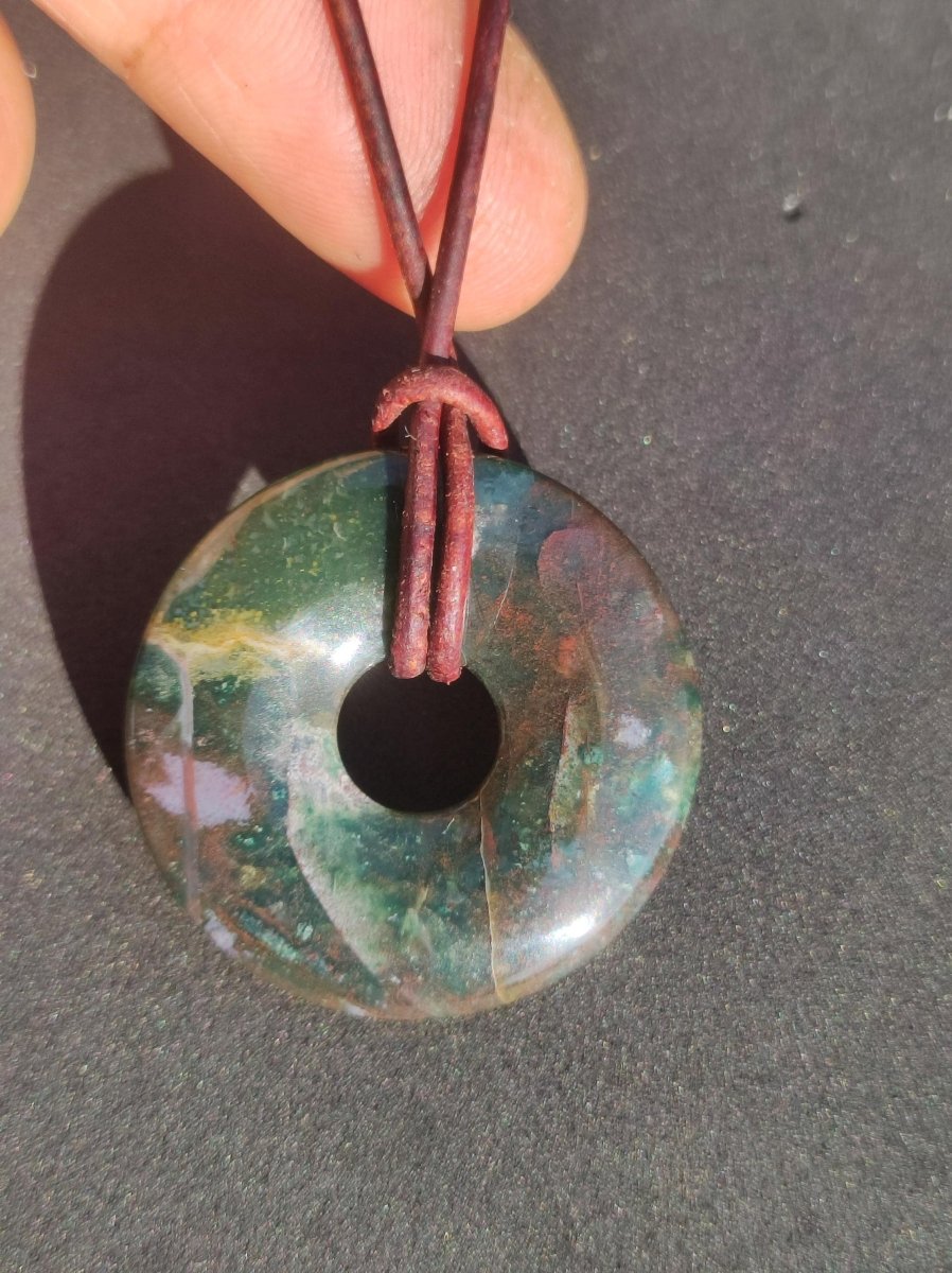 Heliotrop - Donut 30mm Edelstein Kette rund Heilstein Schutzsymbol Mann Frau Kind Glück HIPPIE GOA Boho Tibet Ethno Natur Rarität Geschenk - Art of Nature Berlin